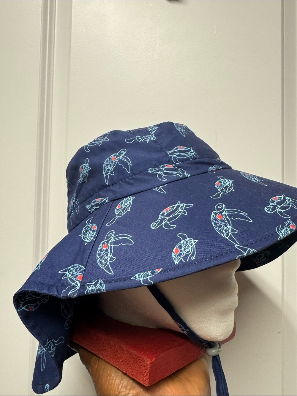 JAN & JUL Kids Aqua-Dry Adventure Navy Turtle Print Sun Hat Adjustable 2-5yrs- L